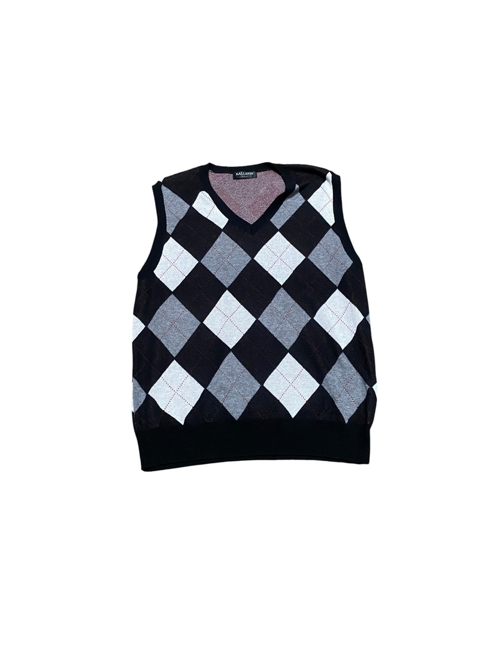 Men's Black & Gray Argyle V-Neck Knit Vest - Picture 2 of 3
